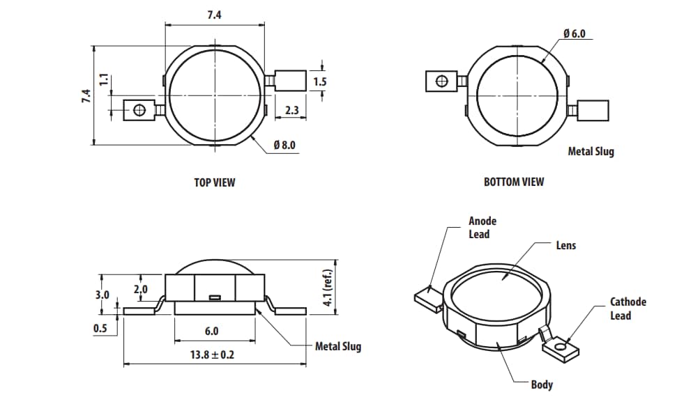 Mechanical Drawing - Broadcom ASMT-Ax00 1W Power LED Light Source